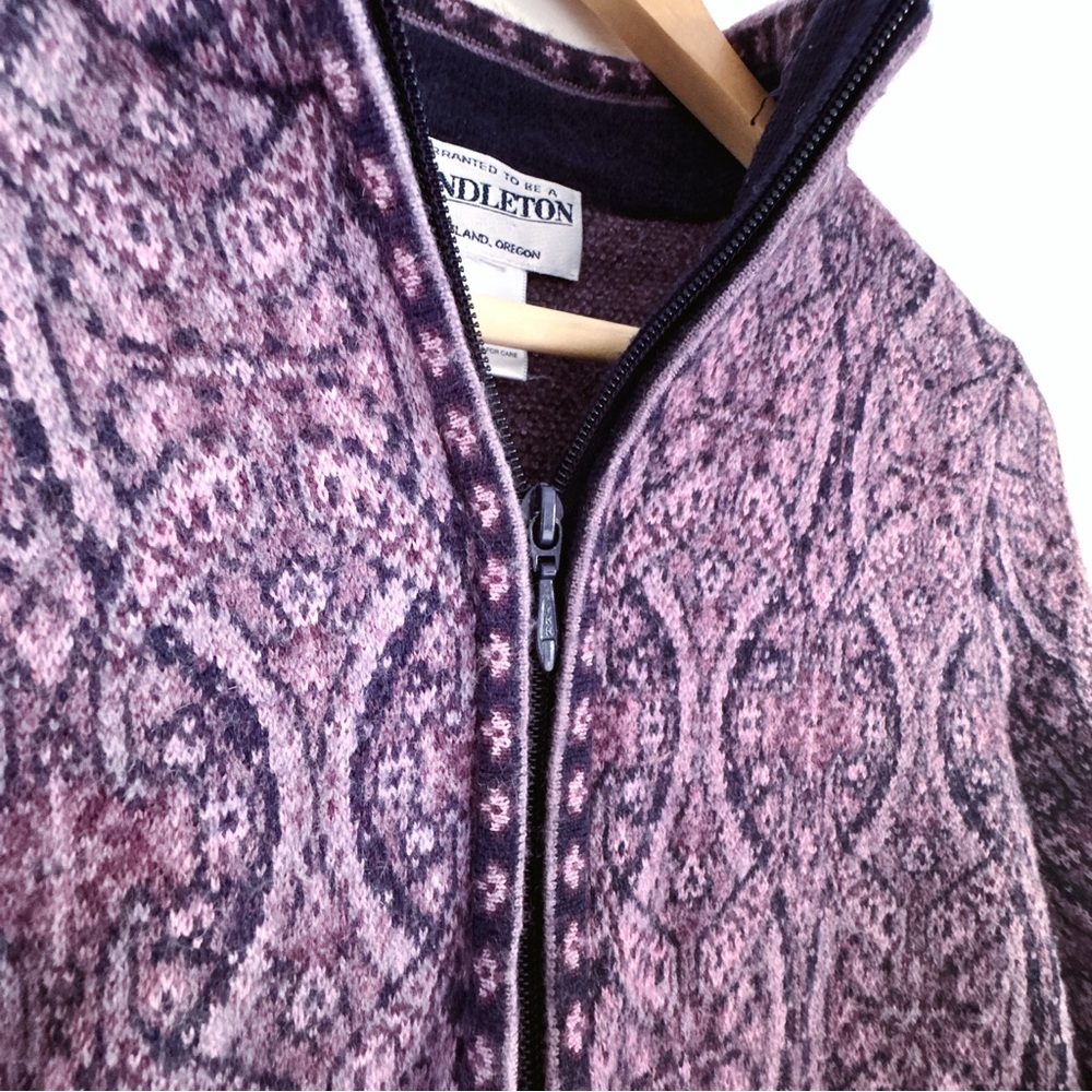 Pendleton Women's Full Zip 100% Merino Wool Lavender Cardigan - Size Medium - Picture 4 of 13